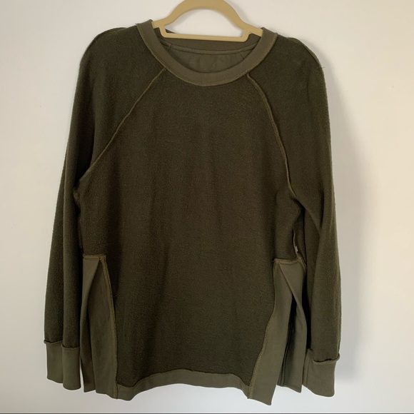 LOU & GREY Army Green Crewneck Side Slit Pullover Sweatshirt - Picture 3 of 10